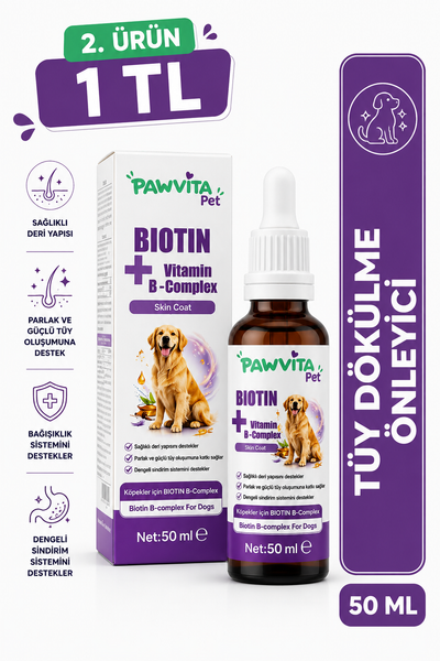 PawVitaPet Köpekler İçin Deri & Tüy Sağlığını Destekleyici Biotin & B-Complex Sıvı Damla (50 ml)