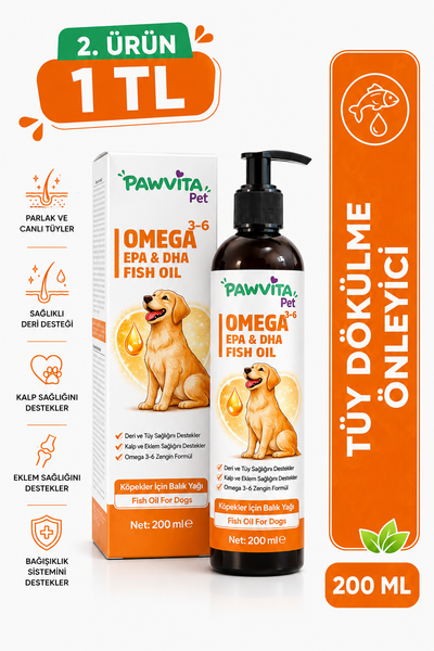 PawVitaPet Köpekler İçin Somon Yağı Omega 3-6 (EPA & DHA) – 200 ml