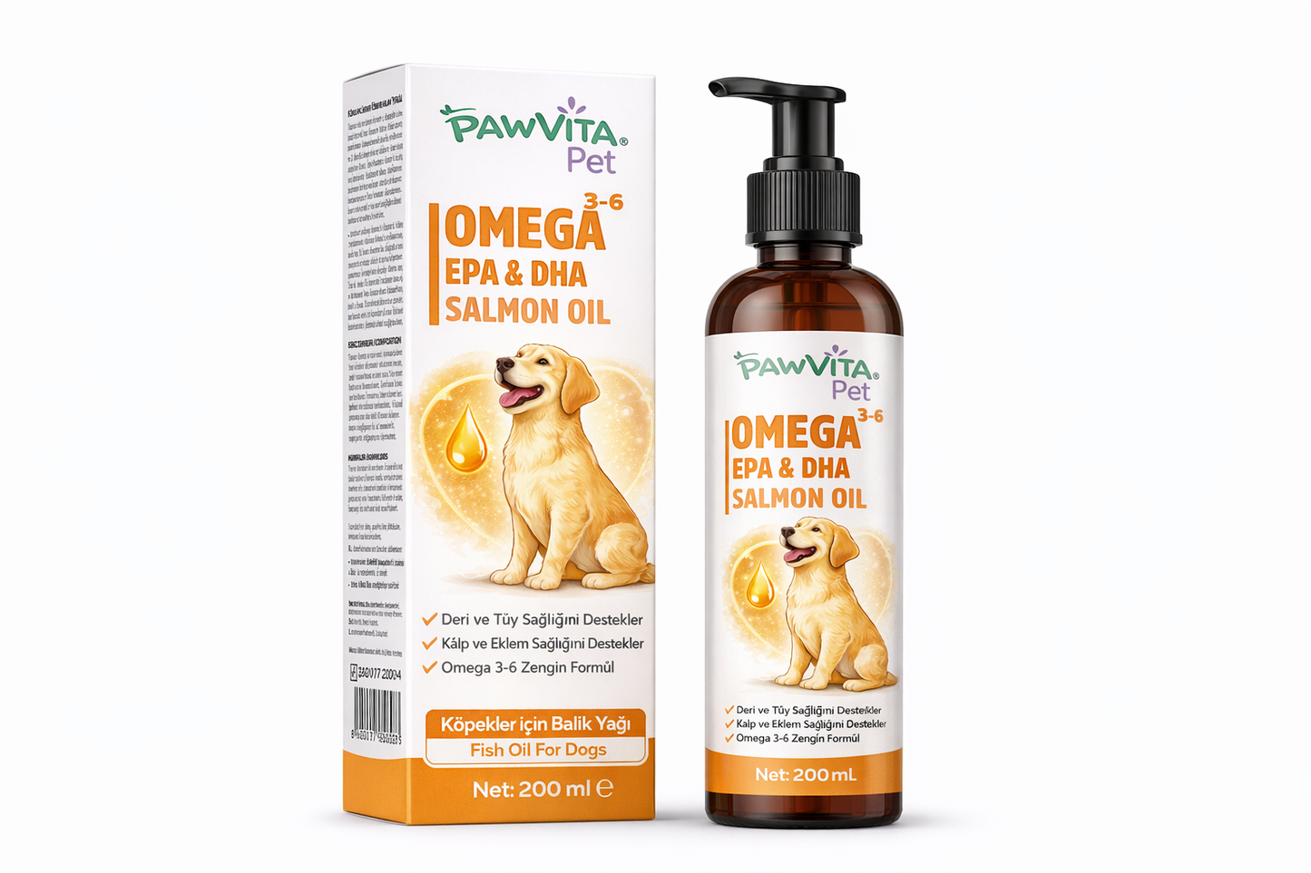 PawVitaPet Köpekler İçin Somon Yağı Omega 3-6 (EPA & DHA) – 200 ml