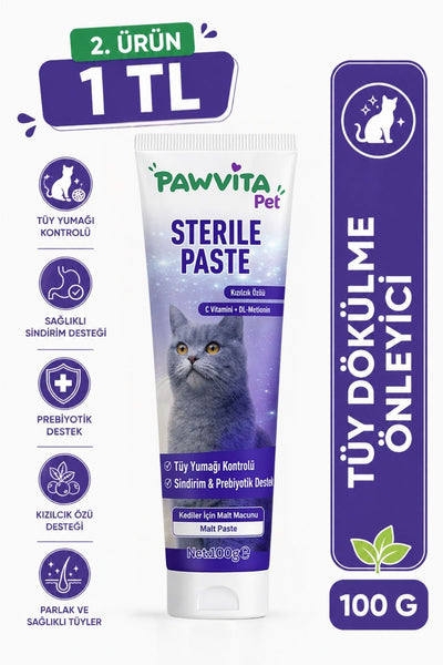 PawVitaPet Kedi Malt Macunu – Tüy Dökülmesini Azaltan, Tüy Yumağı ve Kusma Önleyici Multivitamin Takviyesi (100 gr)
