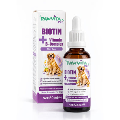 PawVitaPet Köpekler İçin Deri & Tüy Sağlığını Destekleyici Biotin & B-Complex Sıvı Damla (50 ml)