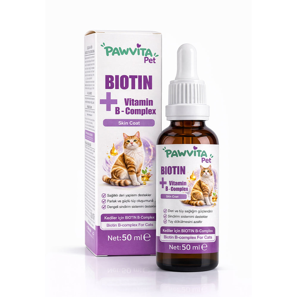 PawVitaPet Kediler İçin Deri & Tüy Sağlığını Destekleyici Biotin & B-Complex Sıvı Damla (50 ml)