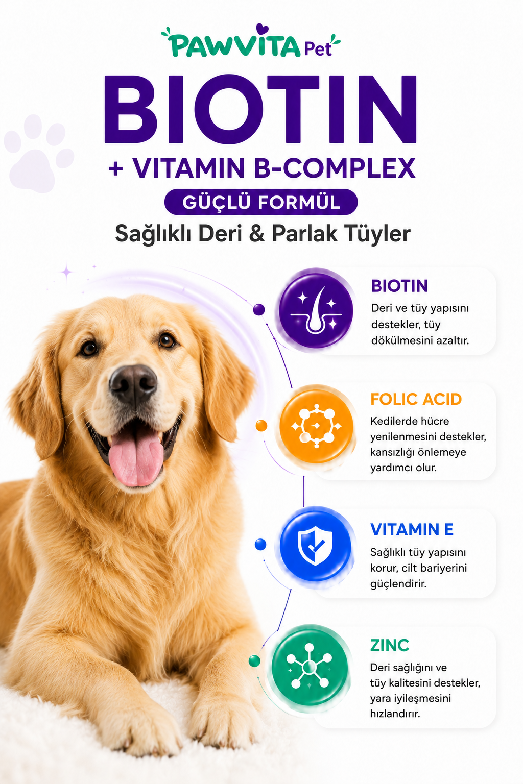 PawVitaPet Köpekler İçin Deri & Tüy Sağlığını Destekleyici Biotin & B-Complex Sıvı Damla (50 ml)