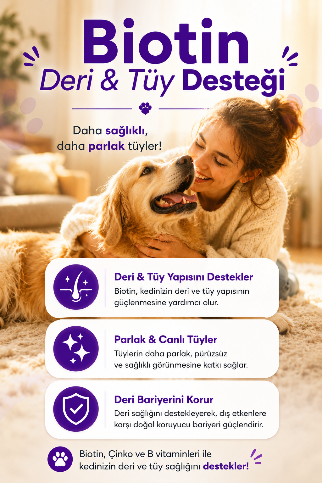 PawVitaPet Köpekler İçin Deri & Tüy Sağlığını Destekleyici Biotin & B-Complex Sıvı Damla (50 ml)