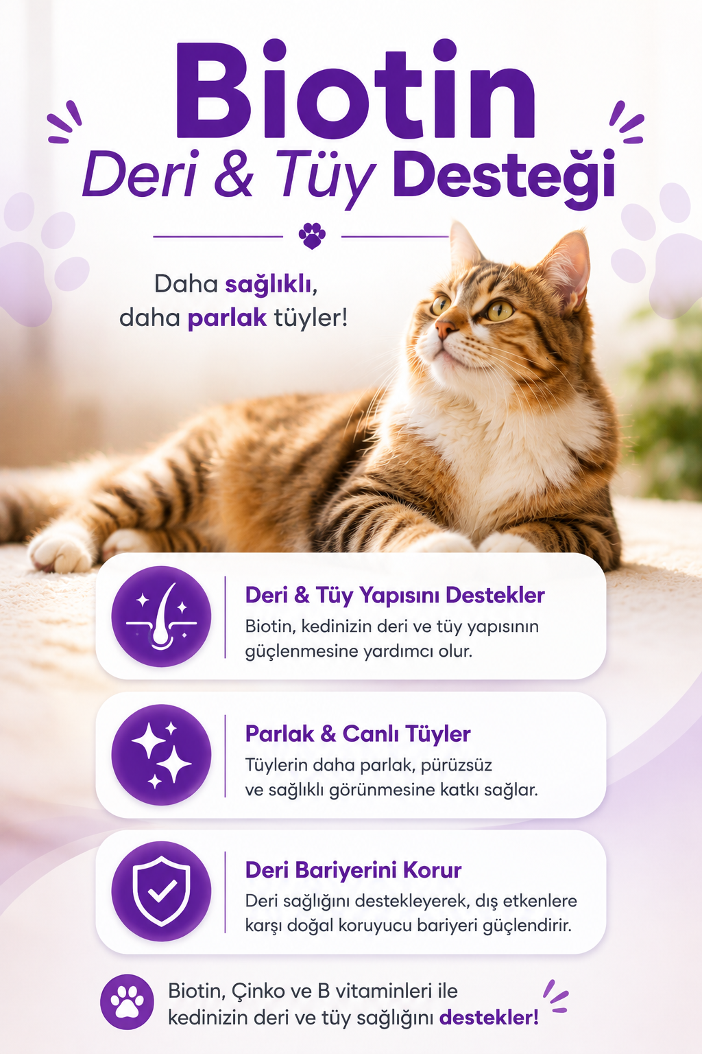 PawVitaPet Kediler İçin Deri & Tüy Sağlığını Destekleyici Biotin & B-Complex Sıvı Damla (50 ml)