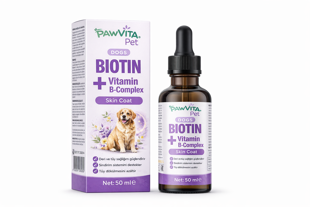 PawVitaPet Köpekler İçin Deri & Tüy Sağlığını Destekleyici Biotin & B-Complex Sıvı Damla (50 ml)