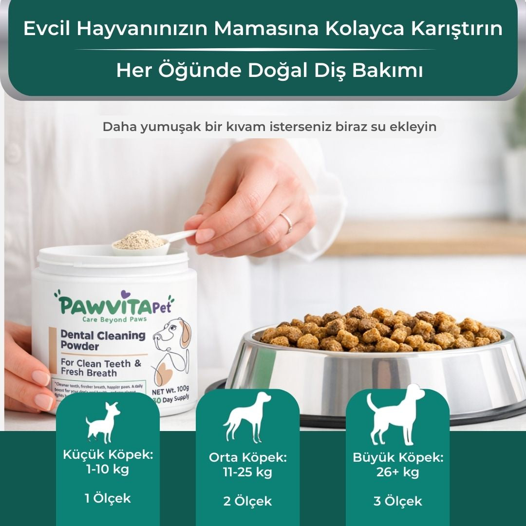 PawVitaPet Köpekler İçin %100 Doğal Diş Temizleme Tozu - Kötü Koku & Plak Kontrolü