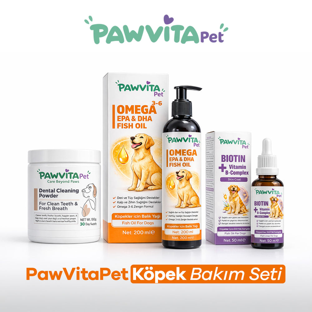 PawVitaPet Köpek Bakım Seti, Diş Sağlığı - Deri & Tüy Desteği - Omega Gücü Hepsi Bir Arada Günlük Tam Bakım Paketi 🐾